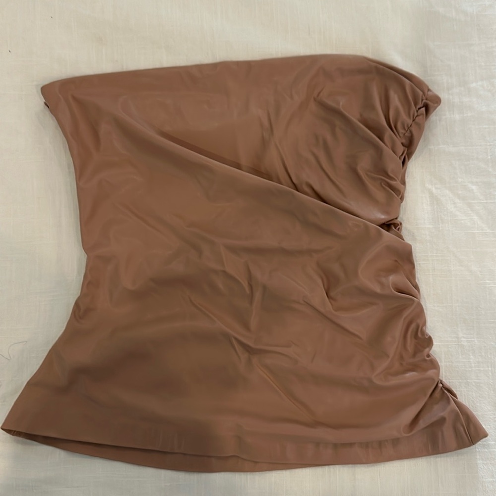 Tan (nude) leather strapless top.

NWT
